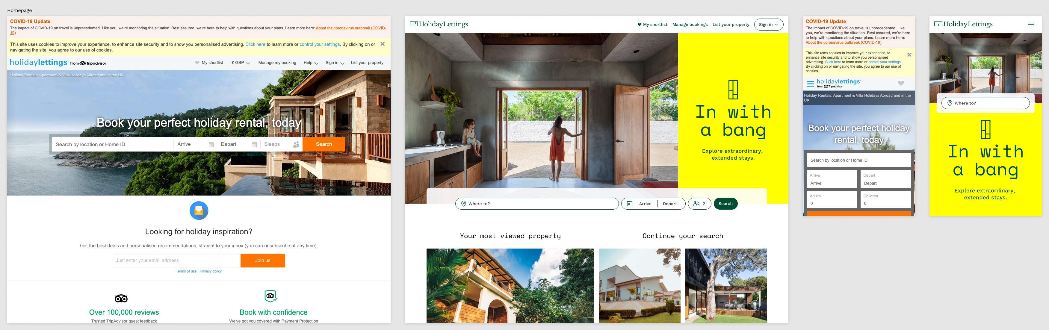 Before and after Holiday Lettings homepage comparison