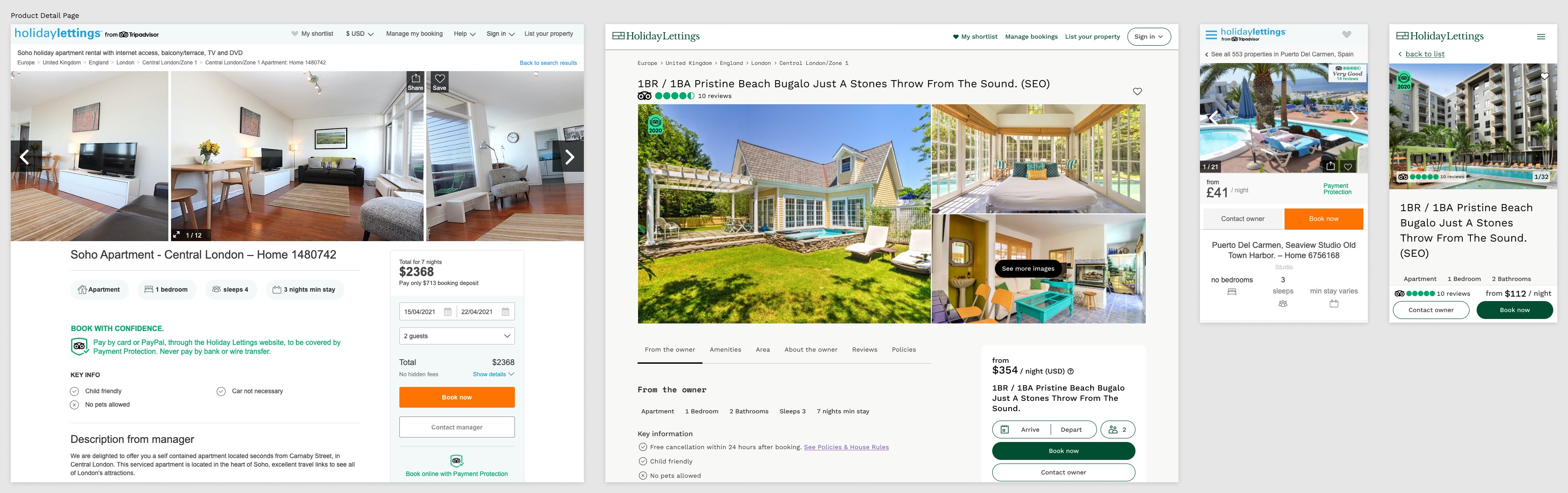 Before and after Holiday Lettings detail page comparison