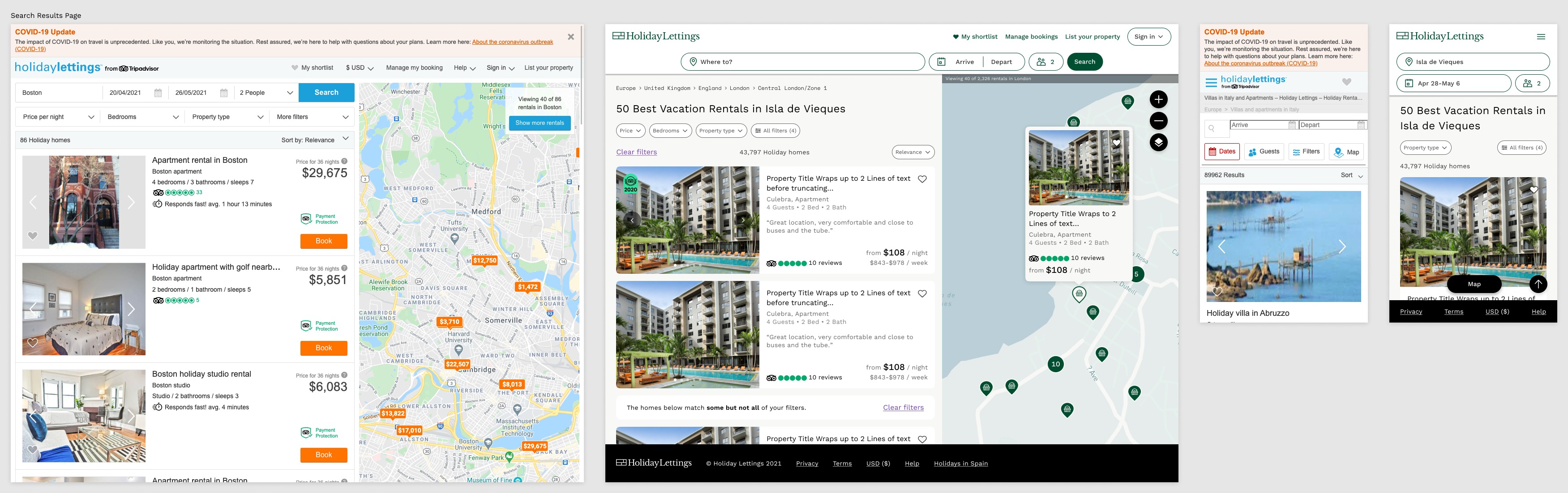 Before and after Holiday Lettings list page comparison