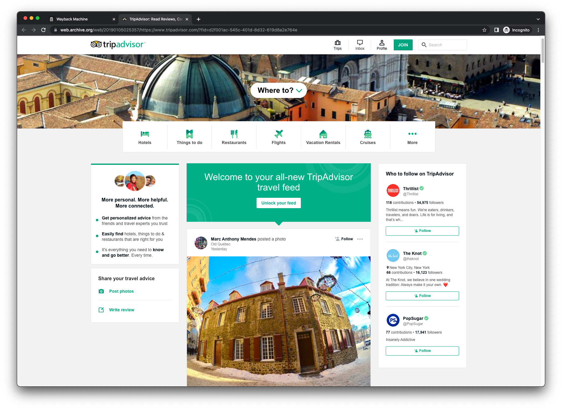 Tripadvisor homepage before design system