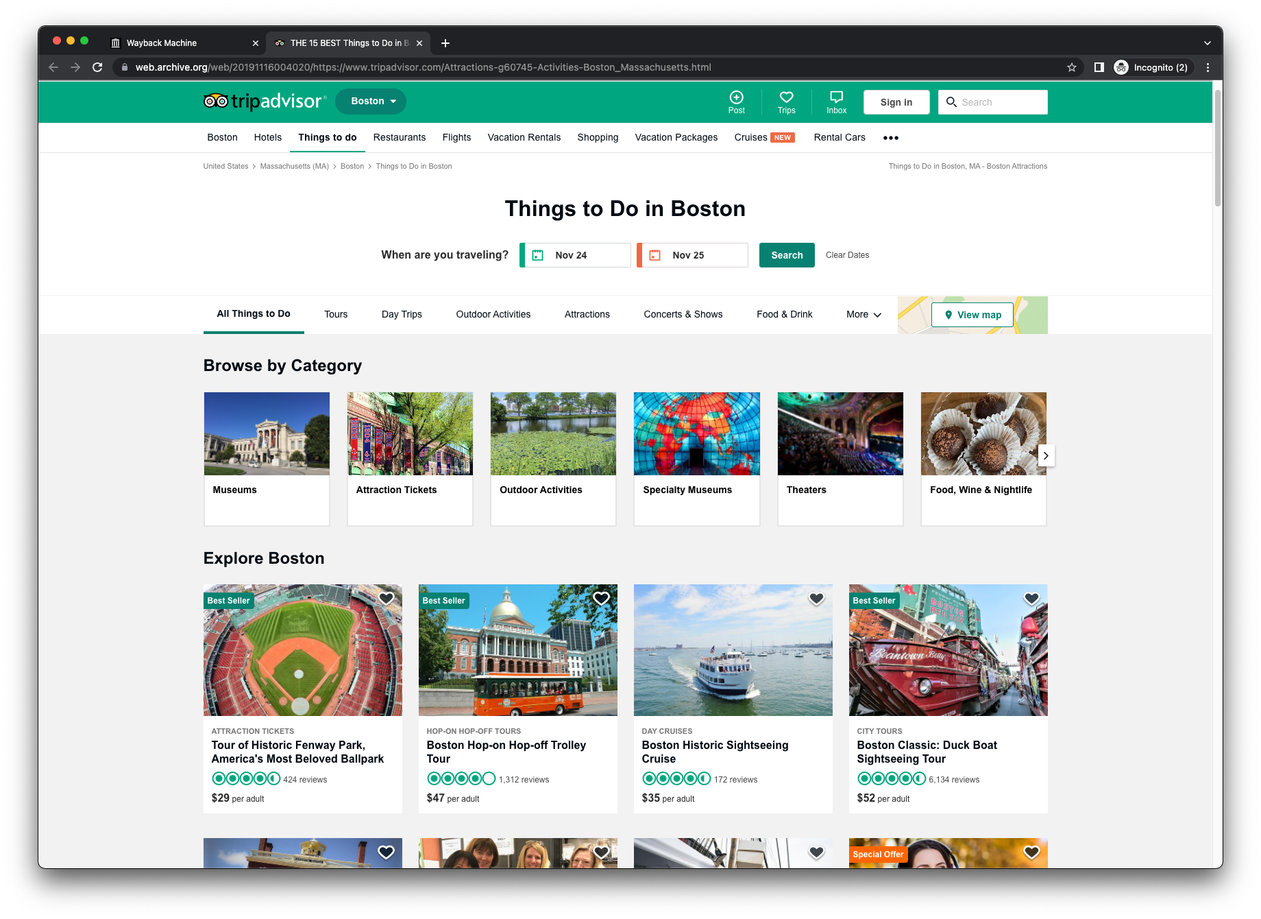 Tripadvisor attraction page before design system