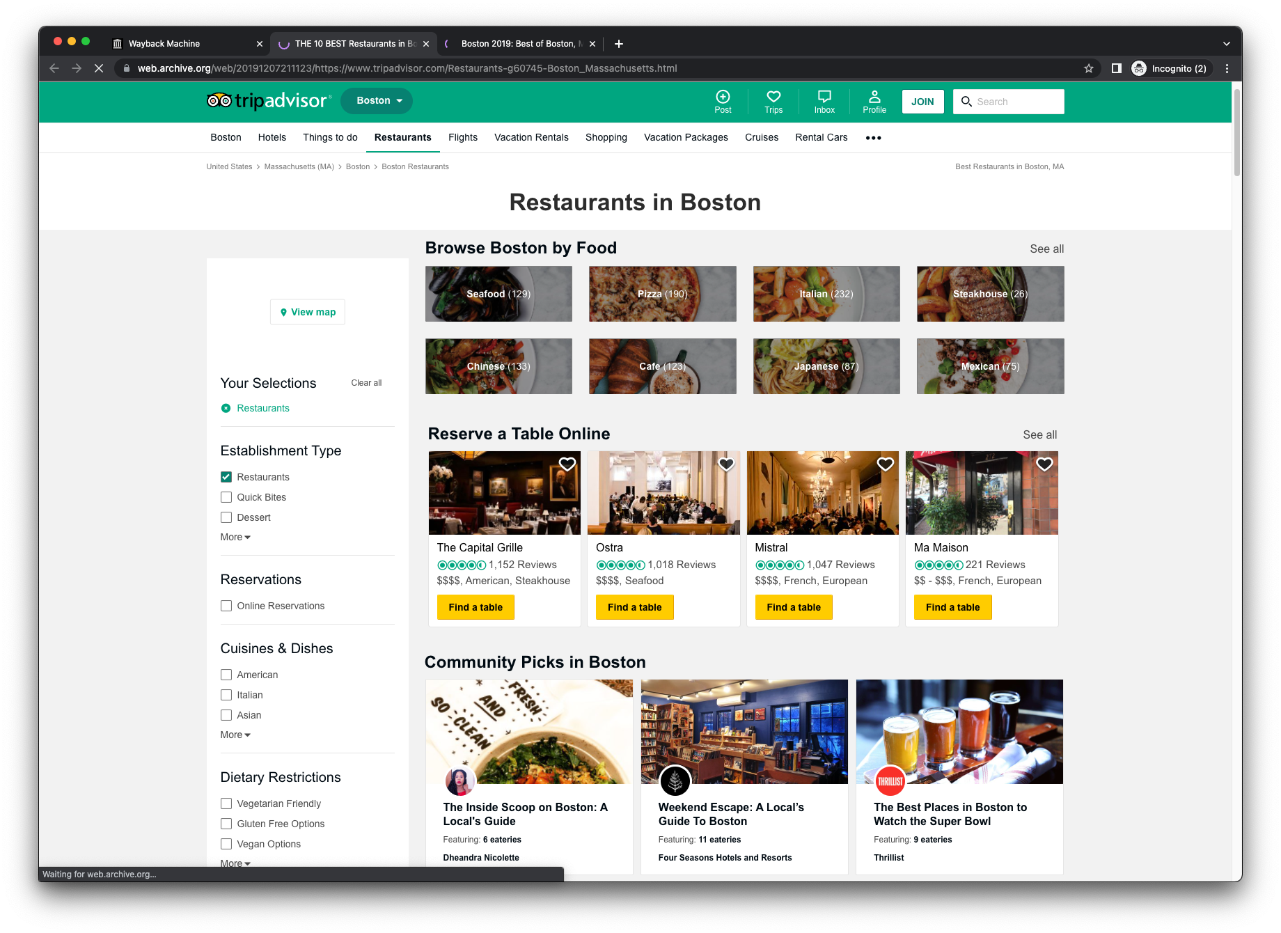 Tripadvisor restaurants page before design system